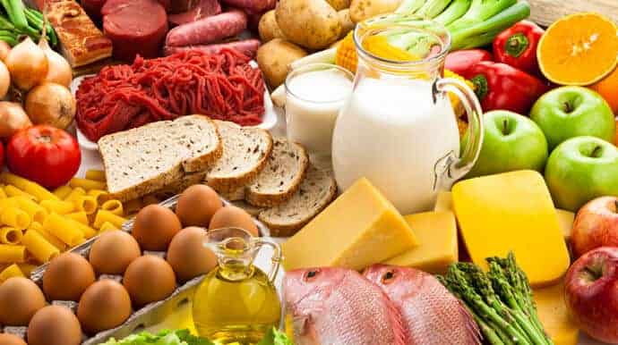 various healthy foods like eggs, fruits and vegetables